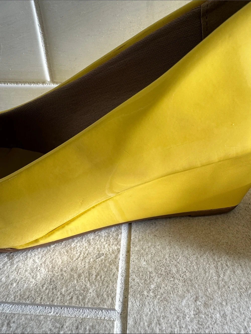 Forever 21 Yellow Patent Wedge Pumps